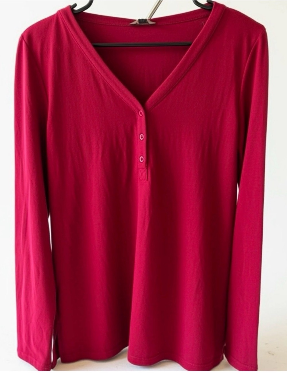 Mario Serrani Long Sleeve V-Neck Henley Top - Raspberry Red